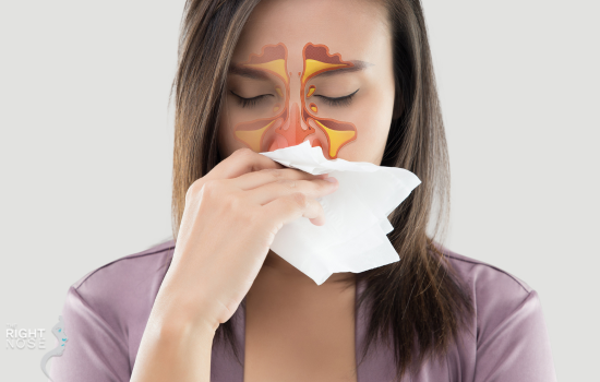 female having sinus problem due to headache
